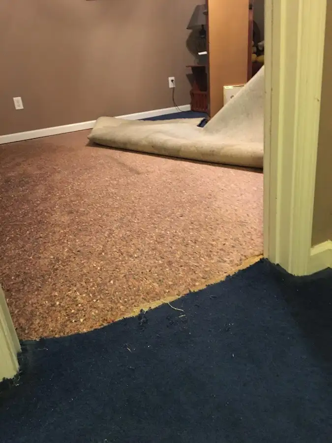 Carpet pad removal revealing water damage during Drying & Dehumidification in North Valley
